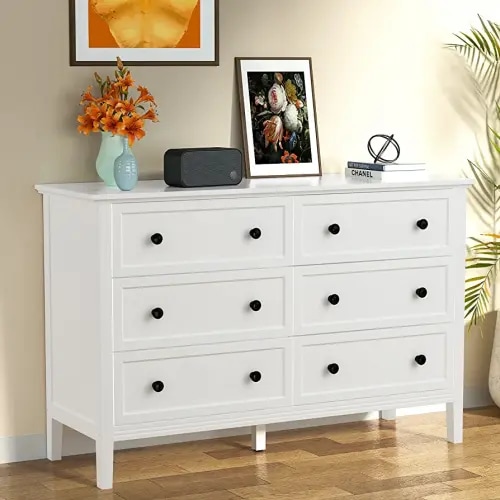 CARPETNAL White Dresser, Modern Dresser for Bedroom, 6 Drawer Double Dresser with Metal Handles, Dresser for Hallway, Entryway