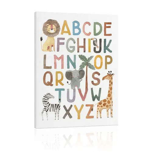 ABC Poster Nursery Wall Decor: Boho Alphabet Art for Classroom Wall, Safari Animal Kids Wall Art, ABC Letters Print Picture Framed Poster for Nursery Decor 12" x 16"