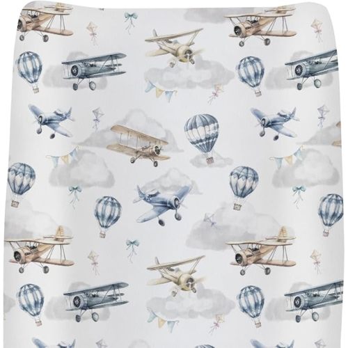 Vintage Planes Airplanes Helicopters Changing Pad Covers for Baby Girl Boy Hot Air Balloon Plane Clouds Sky Fitted Baby Changing Table Mats Soft Diaper Change Table Sheets 32''×16''