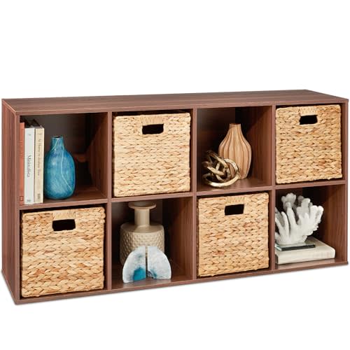 Best Choice Products 8-Cube Storage Organizer, 13.5in Shelf Opening, Bookcase, Display Shelf, Customizable w/ 2 Removable Back Panels – Walnut