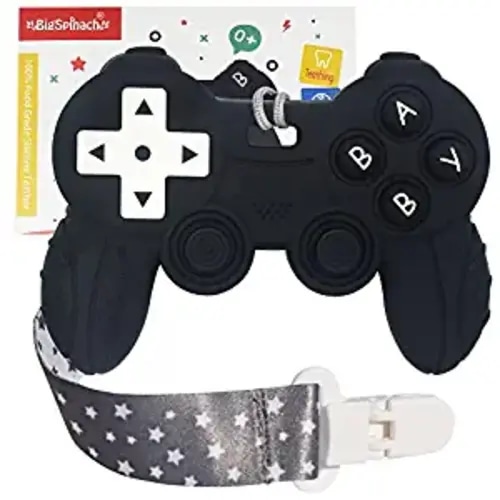 Cool Remote Game Control Teething Toy for Babies 0-6 6-12 Months,Game Controller Teether for Gamer Parents,Baby's First Valentines Day Gifts,Silicone Remote Chew Toys（Black)
