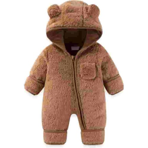 XFHLMJFF Bear Ears Jumpsuit Hooded Baby Fold Over Mittens Footies Girls Boys Winter Long Sleeve Solid Color Pajamas Onesies Suit for 6-9 Months