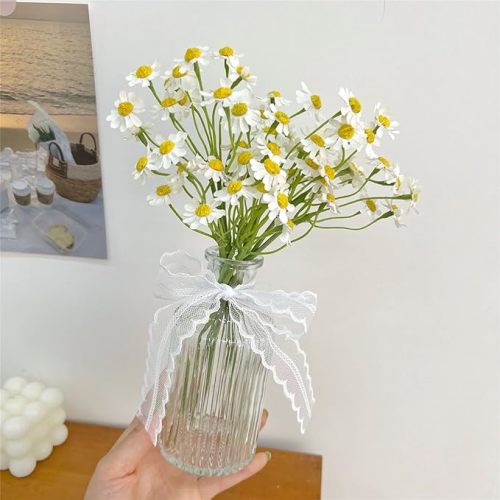 Small White Daisy Flowers Artificial,2 Bouquet/12Pcs 10 Inch Fake Daisies,Spring Wild Flower for Party Decor (Vase Not Included)