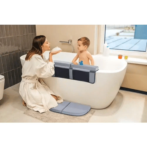 Comfortable Bath Kneeler and Elbow Kneeling Rest Pad for Baby Bathing Parents - Painless Foam Mat with Toy Organizer Pockets - Quick Drying, Foldable, Non-Slip for Baby and Toddler Bathing