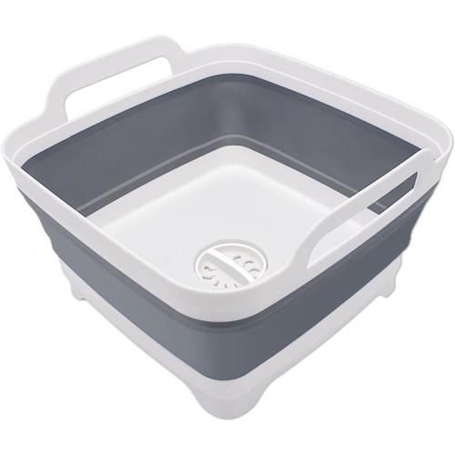 2.4 Gal(9L) Collapsible Dish Basin with Drain Plug, Space Saving Outdoor Multiuse Foldable Sink Tub, Dishpan, Kitchen Storage Tray for Camping, Vegetable Washing - TikTok Shop