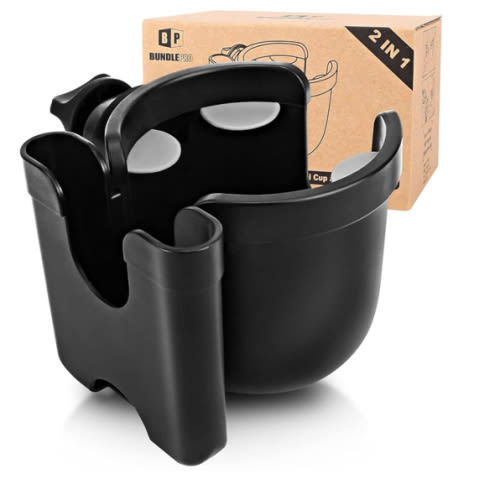 Universal Stroller Cup Holder with Mobile Phone Case, 2-in-1 Strollers Storage Rack, 360 Degrees Rotation Drink Holder for Bike, Pushchair, Wheelchair, Walker,Bicycle, Fits Most Cups : Amazon.com.au: Baby