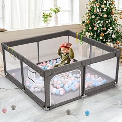 UANLAUO Baby Playpen 59in X 59in Grey Baby Playard for Toddlers and Babies Baby Fence for Indoor & Outdoor Safety Sturdy Play Pens Anti-Collision with BPA-Free Breathable Mesh Play Yards