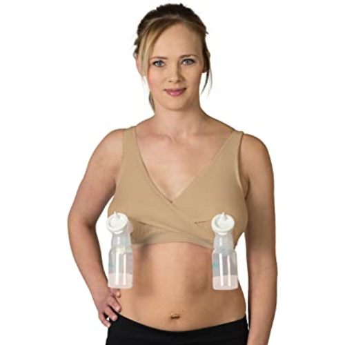 Essential Pump&Nurse Bra, All in One Nursing and Hands Free Pumping Bra, US Company, Nude XS