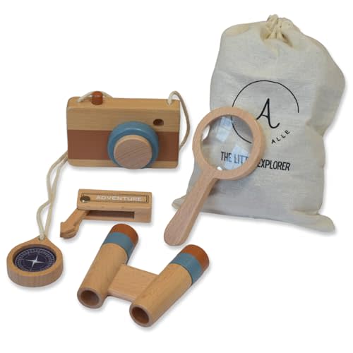 Kids Explorer Kit with Magnifying Glass For Kids - Nature Toys and Wooden Pretend Play Set, Montessori Outdoor Toys with Wooden Camera Toy, Toddler Binoculars - Baby Camping Toys & Adventure Toys