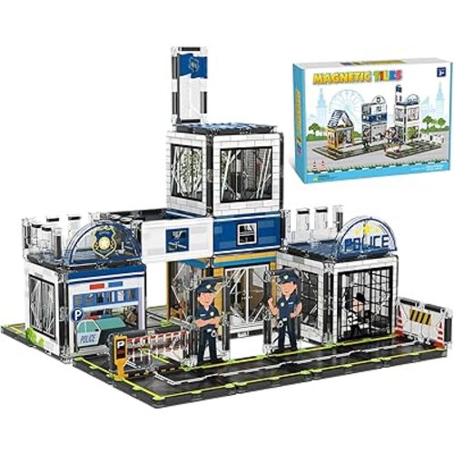 Magnetic Tiles, 50PCS Police Station Theme Building Blocks Set, Magnet Building Blocks and STEM Preschool Toys for Toddlers Kids Ages 3-5 5-7 8-10