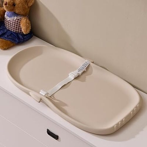 Luxury Little Portable EVA Baby Changing Pad Waterproof Changing Pad for Diaper Changes,Dressing,Baby Massage & Moisturizer Application,Soft & Non-Slip,Adjustable Safety Belt,Penguin Design,Beige