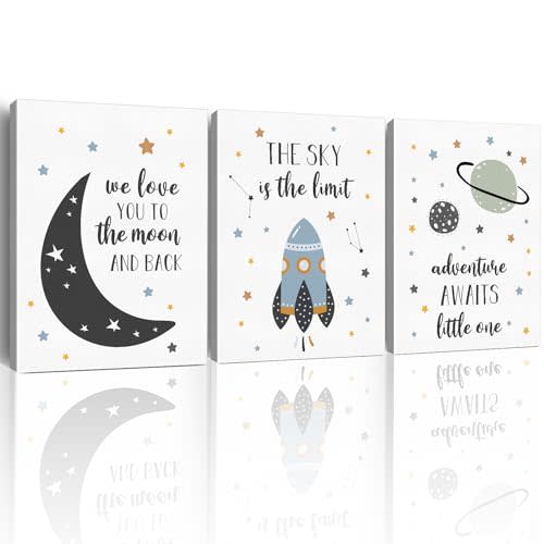 Yuzi-n Space Decor for Boys Room, Wall Art Decor for Kids Room Boys Bedroom Nursery Playroom, Outer Space Posters Set of 3 (12x15 Inches)