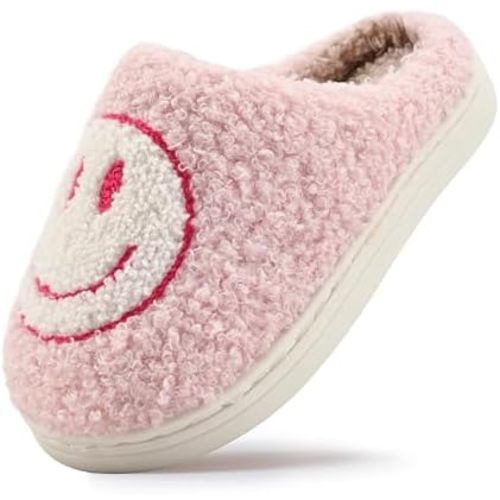 COVS Cute Kids Smile Face Slippers for Girls Boys Soft Plush Non-Slip Toddler House Slippers Little kids smile slippers Indoor Outdoor