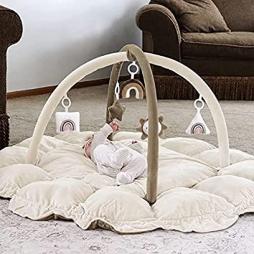 5-in-1 Thick & Plush Play Gym, Convertible Stage-Based Developmental Activity Gym & Play Mat from Baby to Toddler, Ball Pit, Pet Cushion, Balls are not Included,Brown