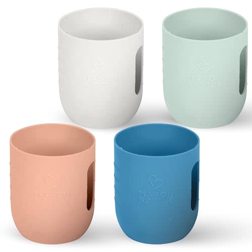 Mason Bottle 8oz Mason Jar Silicone Sleeves (4-Pack) - Regular Mouth Mason Jar Sleeves - Non-Toxic, Dishwasher Safe Mason Jar Sleeves for Extra Grip & Protection - Made in USA (Jars NOT Included)