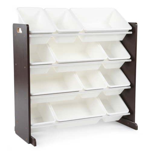 Humble Crew Espresso Toy Storage Organizer with 12 Plastic Storage Bins, Espresso/White