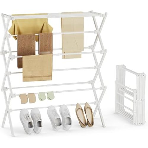 Foldable Clothes Drying Rack, Reinforced Joints, White
