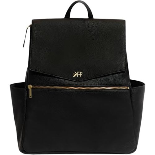 Freshly Picked Classic II Diaper Bag Backpack, Wipeable Vegan Leather With Changing Pad, Convertible (Ebony V2)
