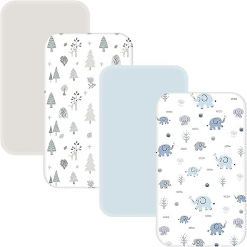 4 Pack Bassinet Sheets - 33"x20" Bedside Bassinet Sheets for Baby Delight, Angelbliss, Fodoss & Most Regular Size Bedside Sleeper | Ultra Soft & Skin Friendly Bassinet Fitted Sheets for Boys Girls