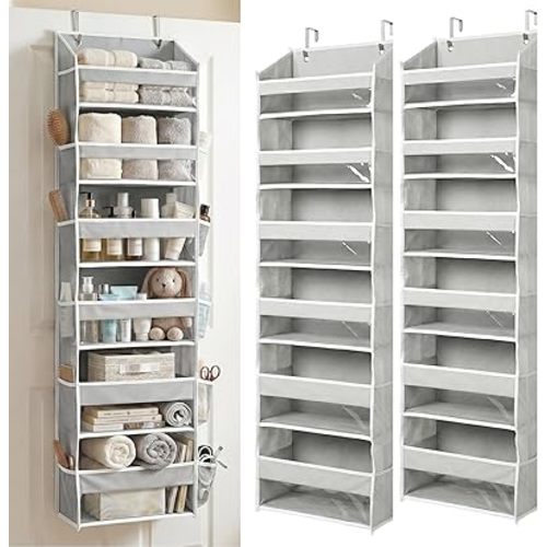 HOMELUX THEORY UPGRADED 6 Tiers Over The Door Organizer Hanging - 100D EXTRA THICK & 50lbs HUGE CAPACITY, 12 Side Mesh Pockets Over The Door Shoe Organizer, Hanging Closet Organizer (Light Gray, 2pc)