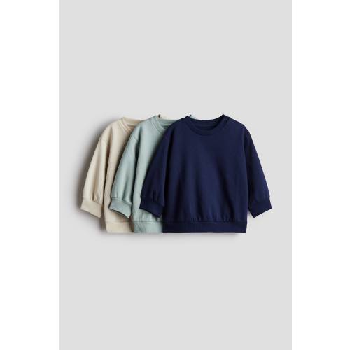3-pack Cotton Sweatshirts, Round Neck, Long sleeve, Blue