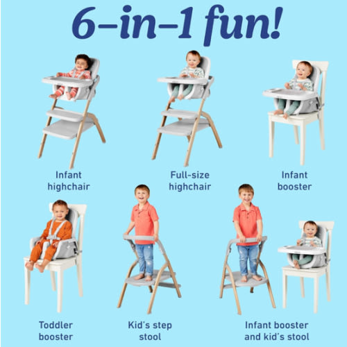 Graco EveryStep 6 in 1 High Chair, Babies and Toddlers Portable Slim High Chair with 6 Growing Stages from Infant to Toddler Seating, Convenient for Dining Time, Featured Design in Misty
