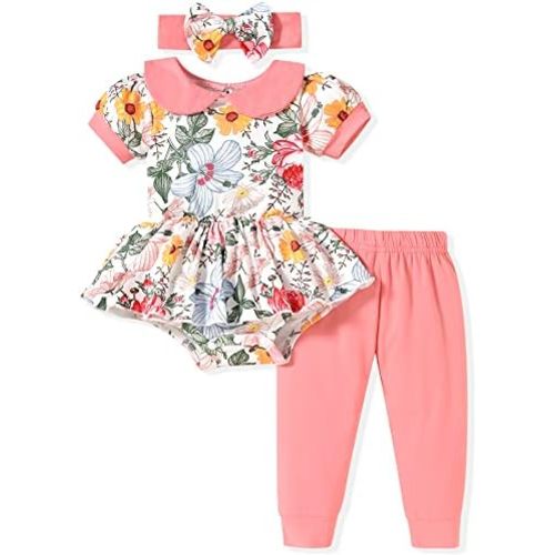 fioukiay Preemie Newborn Baby Girls Clothes Infant Little Kids Romper Bodysuit Pants Headband Clothing Set Summer Outfits