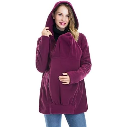 Smallshow Women's Fleece Zip Up Maternity Baby Carrier Hoodie Sweatshirt Jacket