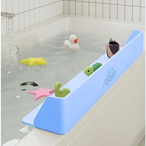 Original Little Splasher PlayPad, Bathtub Splash Guard Play Shelf - Toy Tray Caddy Holder Storage - Suction Cups Attach to Bath Tub - No Mess Water Spill in Bathroom for Toddlers Kids Baby (Blue)