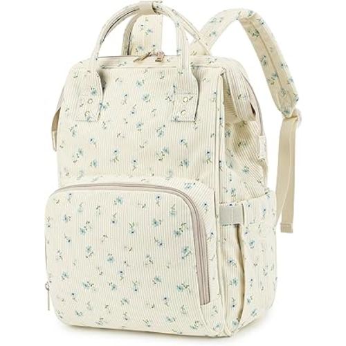Baby Diaper Bag Backpack for Mom, Large Capacity Travel Nappy Bag for Boys & Girls with Stroller Straps (Corduroy Flowers Blue)