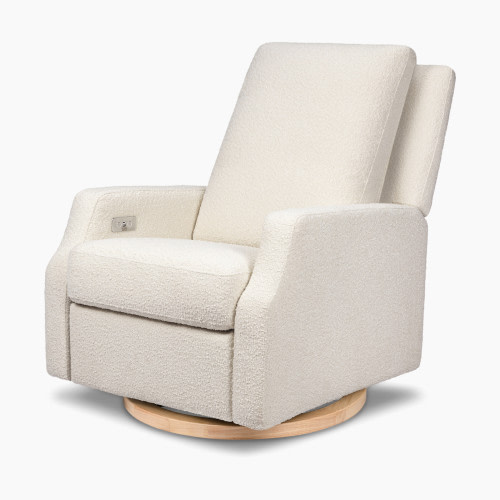 Namesake Crewe Electronic Recliner and Swivel Glider - Ivory Boucle With Light Wood Base