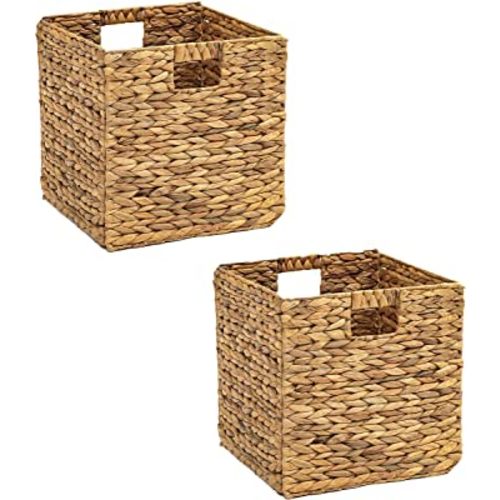 Foldable Hyacinth Storage Basket with Iron Wire Frame By Trademark Innovations (Set of 2)