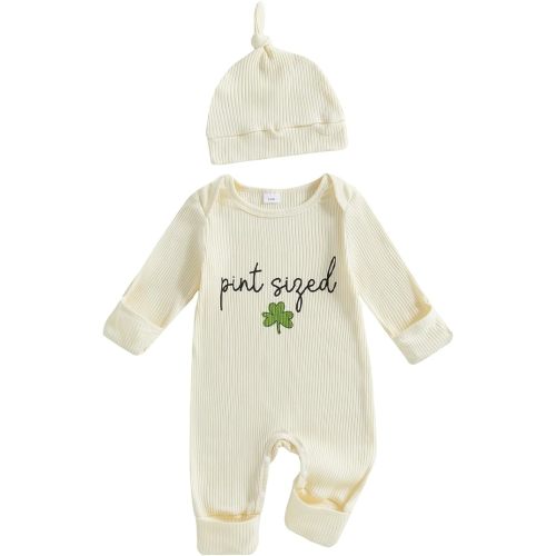 Newborn Baby Boy St Patricks Day Outfit Shamrock Lucky Charm Rib Knit Romper Jumpsuit Cute Infant One-piece Clothes