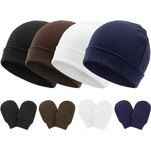 BQUBO Baby Hats and Mittens Infant Cotton Beanie Gloves No Scratch Set Newborn Hospital Hat for Boys Girls