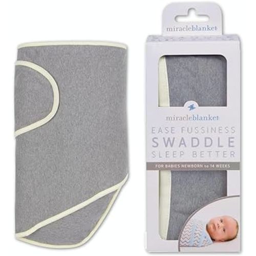 Miracle Blanket Swaddle Wrap - Newborn Essential Baby Blanket - Soft Sleep Sack Ideal for Newborns and Infants (Grey with Yellow Trim)