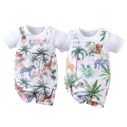 RELABTABY 2-Pack Baby Boys Girls Romper Newborn Cartoon Print Short Sleeve Onesie Summer Clothes