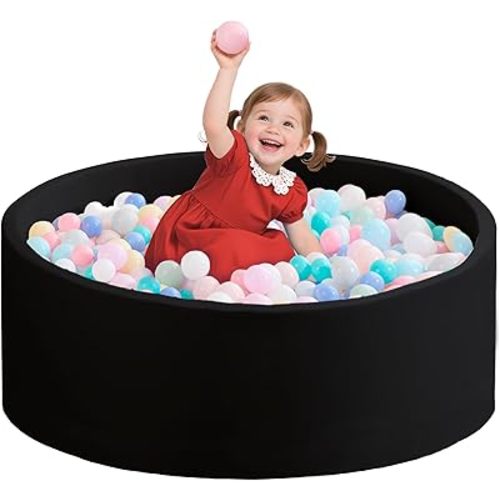 Ball Pit for Toddlers 35.43''x11.81 Baby Ball Pits Soft Memory Foam Ball Pit Round Kids Ball Pit Indoor Game Kids Play Ball Pool Ideal Gift for Girls and Boys (Black, NO Balls)