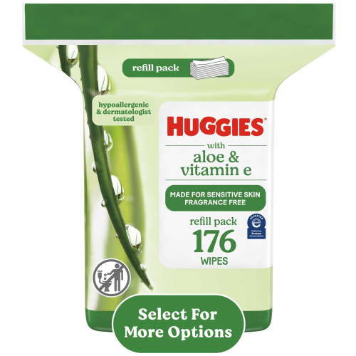 Huggies Wipes with Aloe & Vitamin E, Unscented, 1 Refill Pack, (176 Total Wipes)