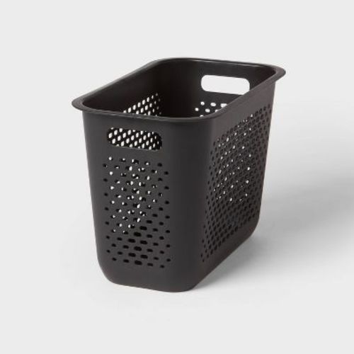 Narrow Large Decorative Plastic Bin Black - Brightroom™: Modern Storage with Cut-Out Handles, 13" Cube Compatible