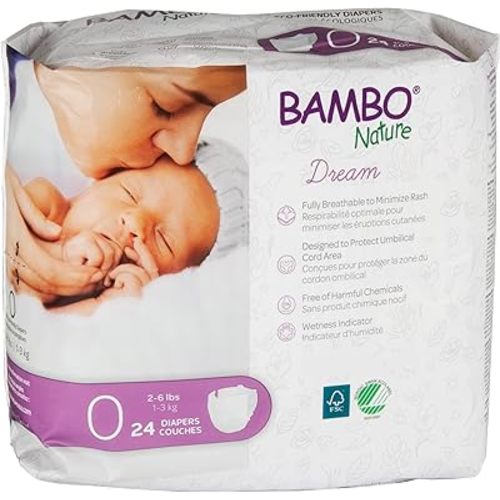 Bambo Nature Hypoallergenic Dream Baby Diapers, Eco-Labeled Sustainable Diapers, Enhanced Leakage Protection, Totally Chlorine-Free, Skin Friendly, and Super Absorbent - Size 0 (144 Count)