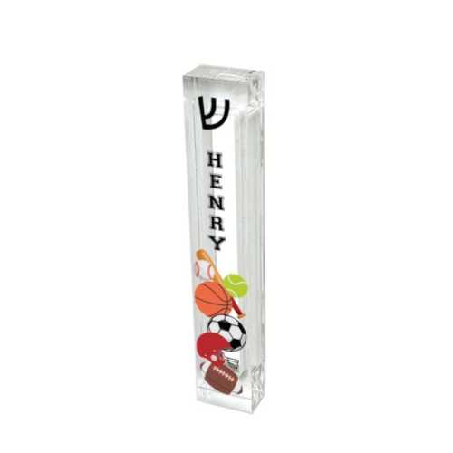 Personalized Mezuzah - Boys Room - Acrylic Mezuzah - Modern Mezuzah - Personalized Judaica Gift - New Baby Gift - New Home Gift - Sports