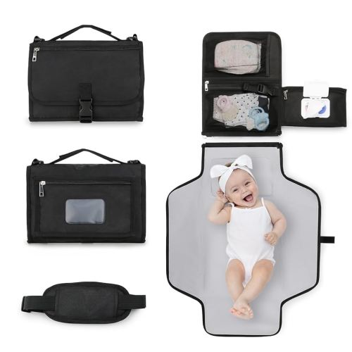 Bebamour Portable Nappy Changing Mats with Wipes Pocket Travel Baby Changing Pads with Head Cushion for Infants Waterproof Diaper Changing Pads Newborn Essentials, New Black : Amazon.co.uk: Baby Products