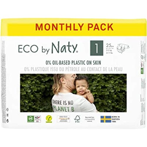 Eco by Naty Baby Diapers - Plant-Based Eco-Friendly Diapers, Great for Baby Sensitive Skin and Helps Prevent Leaking (Size 1, 100 Count)