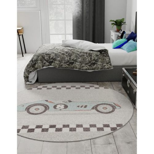 Unique Loom Whimsy Kids Collection Area Rug - Race Car (5' 3" Round Gray/Black)