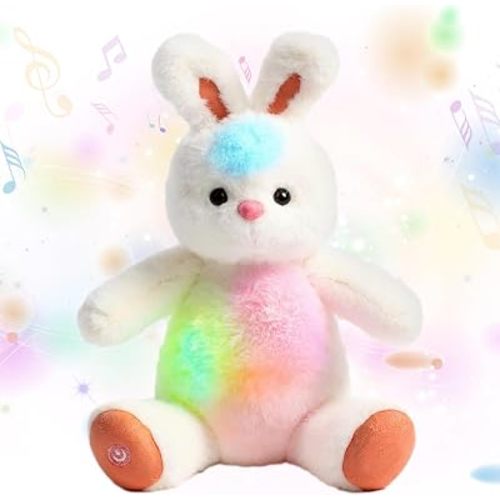 Musical Plush Bunny Stuffed Animal Glowing LED Light-up Nightlight Toys Singing Lullabies Birthday Christmas Plushies Rabbit Gifts for Kids Boys Girls,13"
