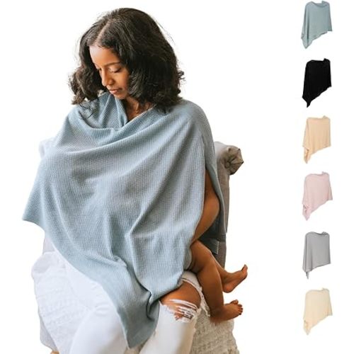 Breathable Nursing Cover Up for Breastfeeding - Privacy Nursing Covers - Newborn Essentials Must Haves - Improved Ponchy by Gold Mamas - Blue