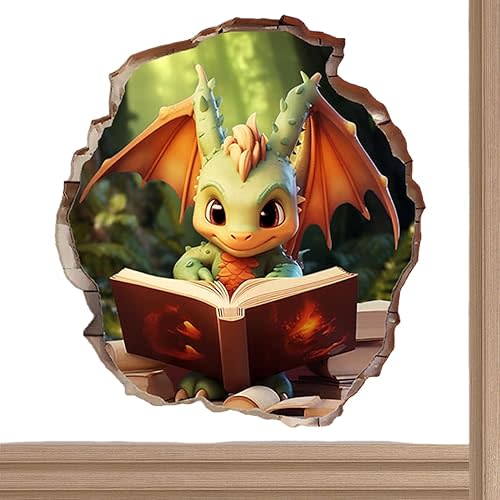 2x Mouse Hole 3D Wall Stickers-Dragon Reading Book,Mouse Hole Decal, Mouse Wall Decal,Handmade Wall Clings,Mouse Wall Stickers & Murals,Wall Decor For Home, Kids Room,Gift Idea
