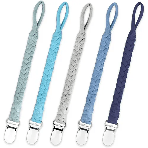 Duludulu Braided Pacifier Clip for Boys & Baby Girl, Binky Clips Pacifier Holder 100% Handmade Teething Straps Unisex Design Smoother Mam Pacifier Clip Fits All Pacifiers for Shower Birthday Gifts