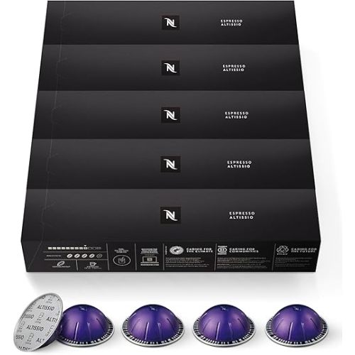 Nespresso Capsules Vertuo, Altissio, Medium Roast Espresso Coffee, 50 Count Espresso Pods, Brews 1.35oz.