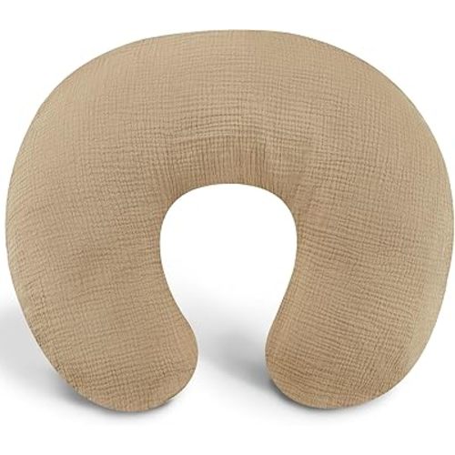 Muslin Nursing Pillow Cover, Cotton Breastfeeding Pillow Cover for Baby Girls Boys, Soft Breathable Nursing Pillowcase for Infant Newborn, Removable Slipcover for Nursing Pillows, Brown(Only Cover)